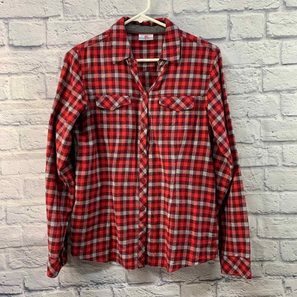 Columbia Shirt Womens Medium Red Plaid‎ Long Sleeve Casual Button Down Top